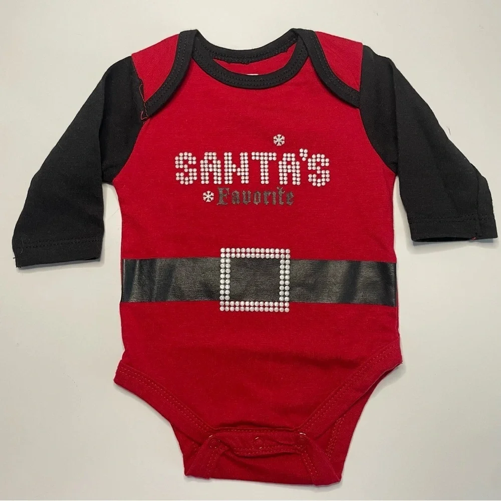 Baby Glam Newborn Santa’s Favorite NB Red and Black Long Sleeve Snaps PRELOVED